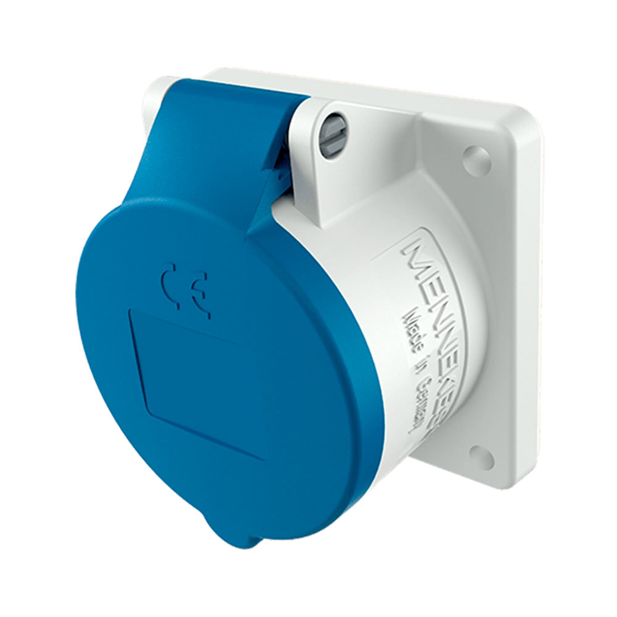 TOMA EMPOTRABLE RECTO INDUSTRIAL MONOFASICO (2P+T) 16AMP 250V AZUL IP44 MENNEKES