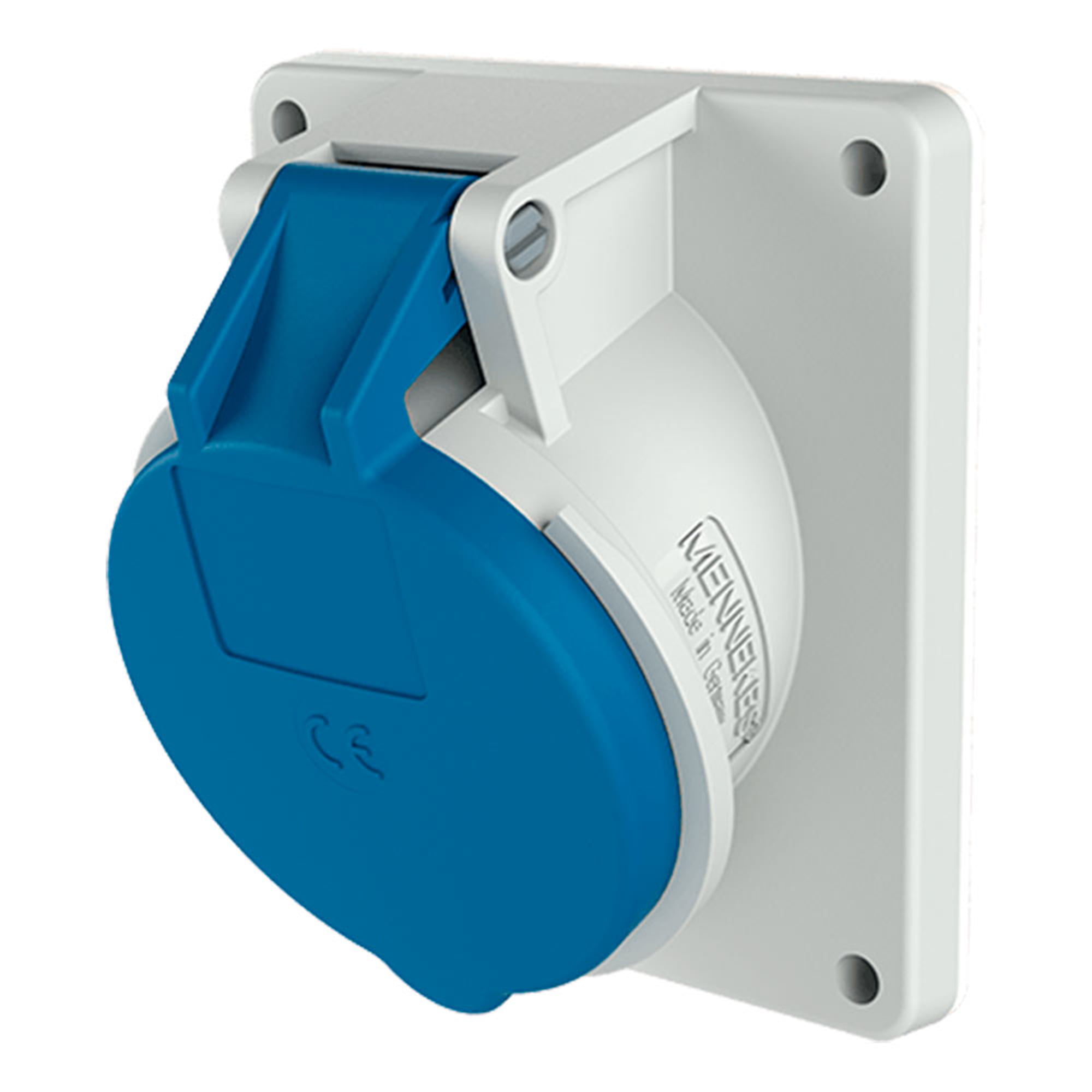 TOMA EMPOTRABLE INDUSTRIAL MONOFASICO (2P+T) 32AMP 250V AZUL IP44 MENNEKES