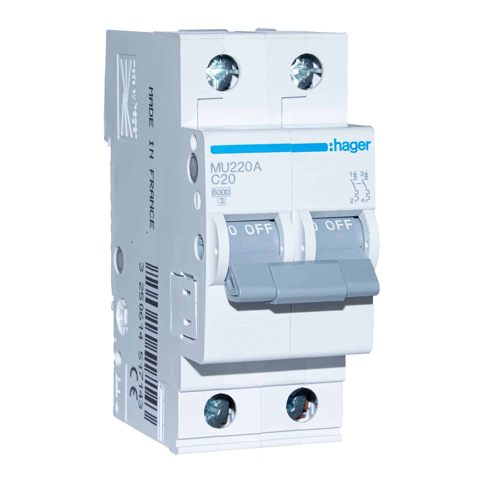 INT. RIEL TERMOMAGNÉTICO MU 2P 20A, C 20KA/220V (IEC60947-2)