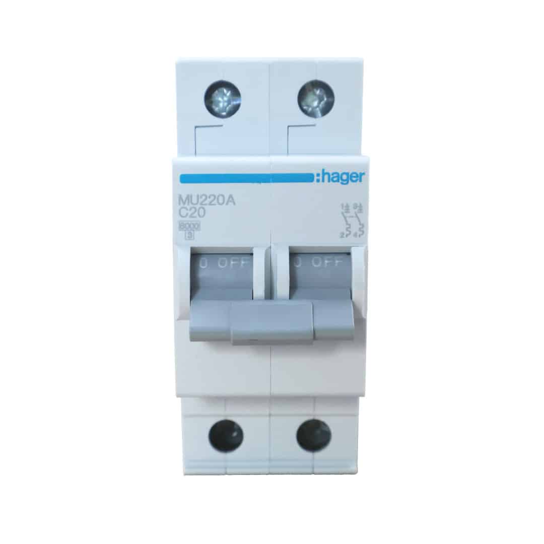 INT. RIEL TERMOMAGNÉTICO MU 2P 20A, C 20KA/220V (IEC60947-2)