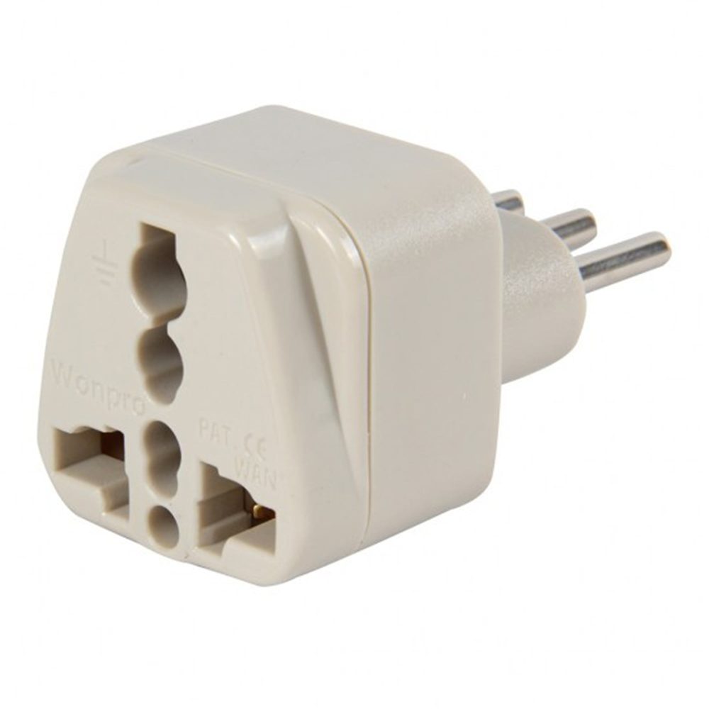 ADAPTADOR UNIVERSAL 10A 250V TRES EN LINEA COLOR GRIS
