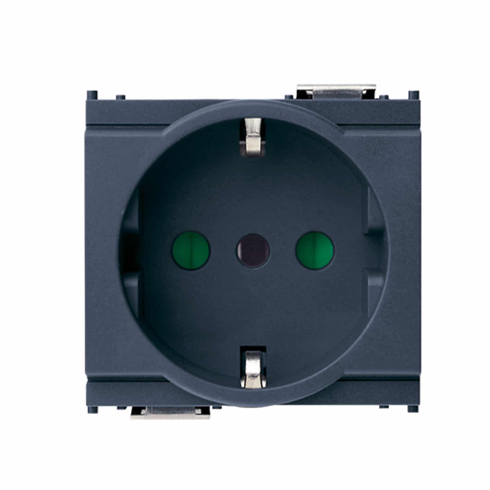 TOMA TIPO SCHUKO PLANA 2P+T, 16A, 250V, 2MOD COLOR GRIS