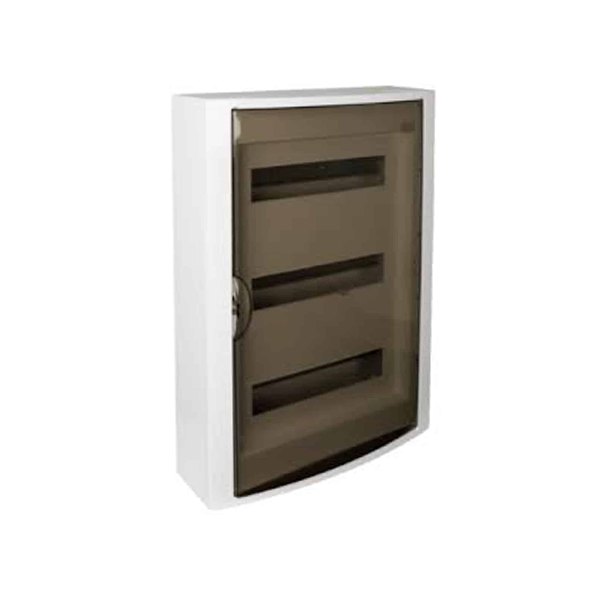 TABLERO EMPOTRADO TERMOPLÁSTICO, 22P, PUERTA FUMÉ VERTICAL, 450x222x72mm