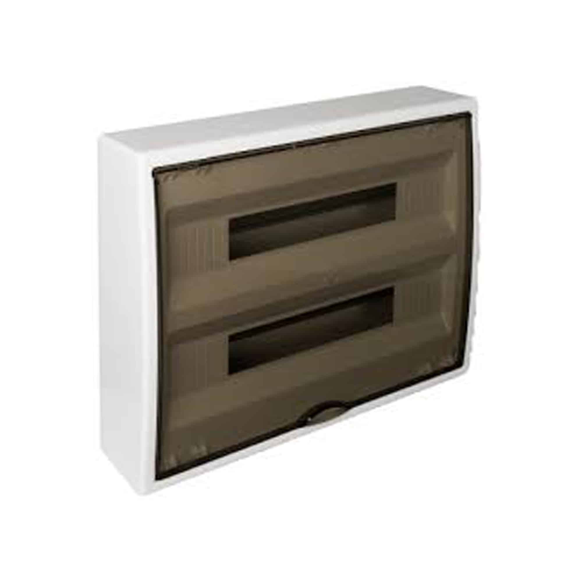 TABLERO EMPOTRADO TERMOPLÁSTICO, 22P, PUERTA FUMÉ VERTICAL, 450x222x72mm