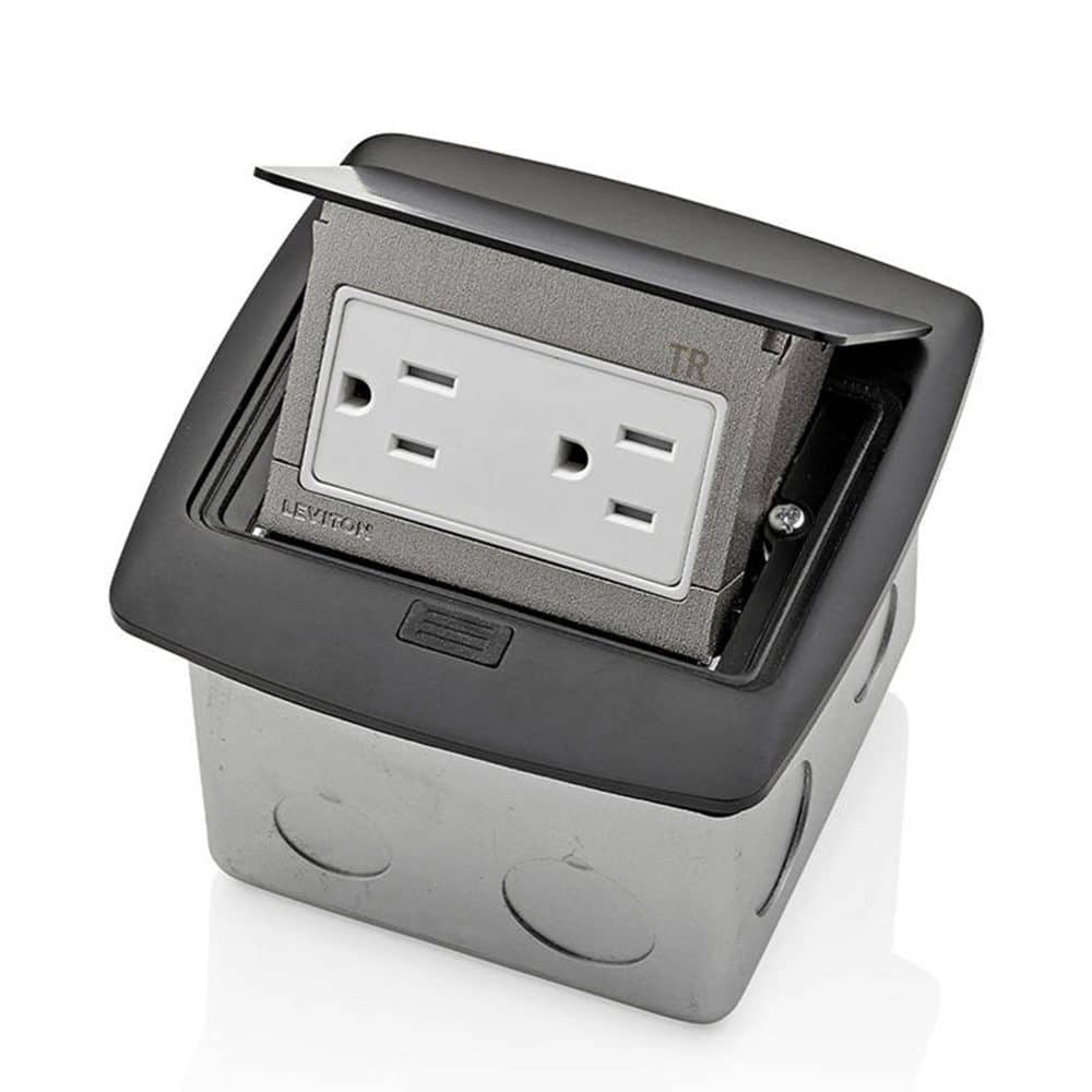 CAJA POP UP PARA PISO COLOR NEGRO CON TOMACORRIENTE DE 15A